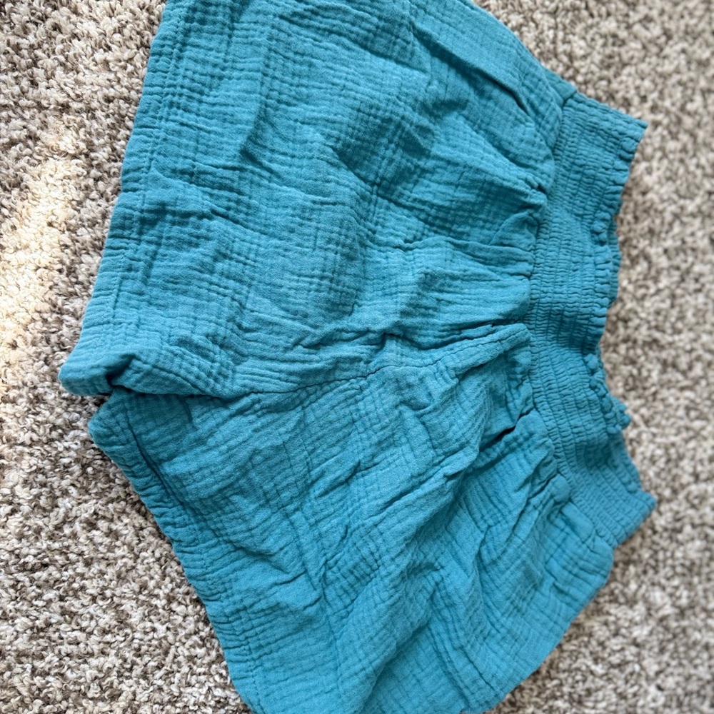 Teal Textured Shorts
